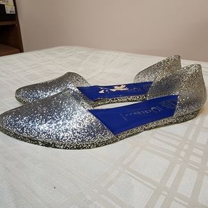 Havana Last Jeffrey Campbell GUC silver glitter jelly shoes flats 6